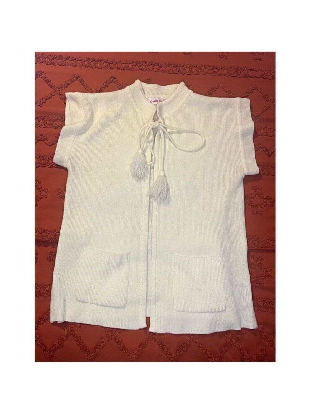 Pompom creamy quirky pockets mock collar size 38